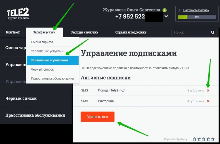 отключить теле2 меню