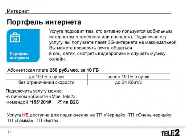 как подключить на теле2 портфель интернета